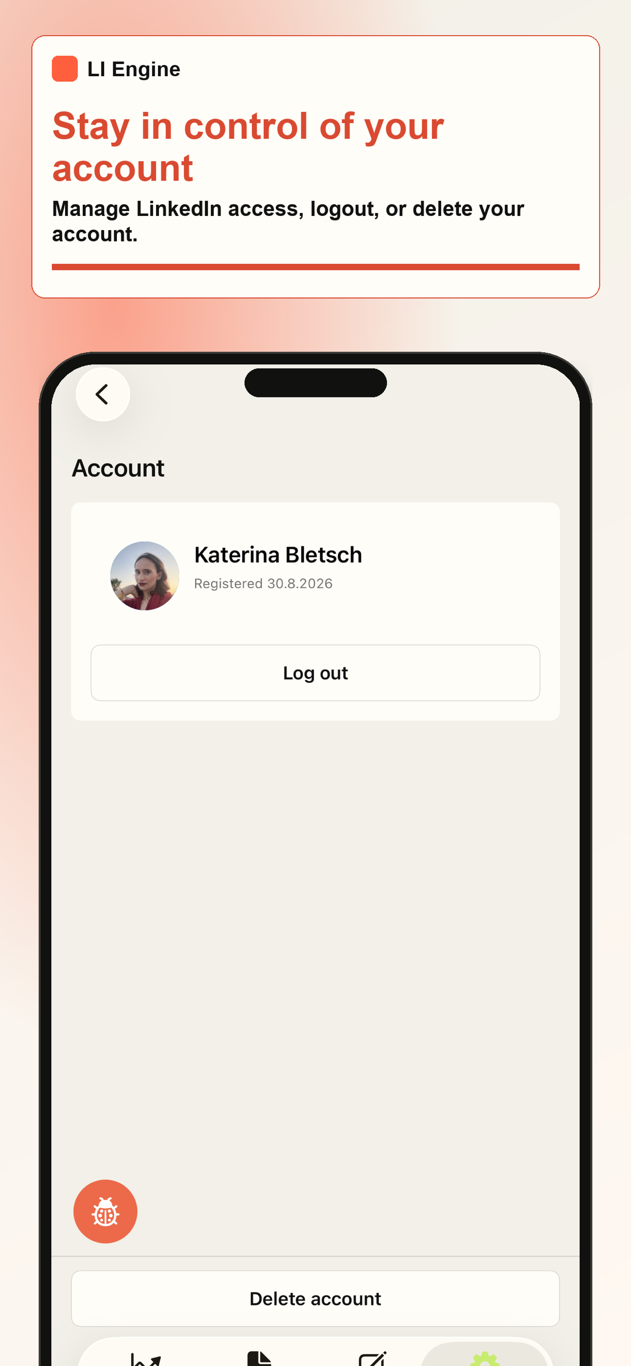 Bloomary Account screen